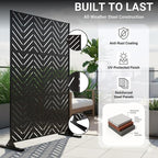 Metal Privacy Screen Outdoor – 6FT Freestanding Decorative Steel Panel with Stand, Laser-Cut Chevron Pattern Modern Privacy Divider, Rustproof & Weather-Resistant Screen for Patio, Garden & Backyard
