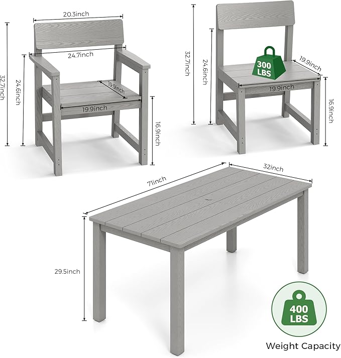 12-Piece HIPS Patio Dining Set for 10 Person Outdoor Dining Sets with Umbrella Hole Tables and Chairs Furniture Set All Weather Proof for Garden, Backyard, Poolside