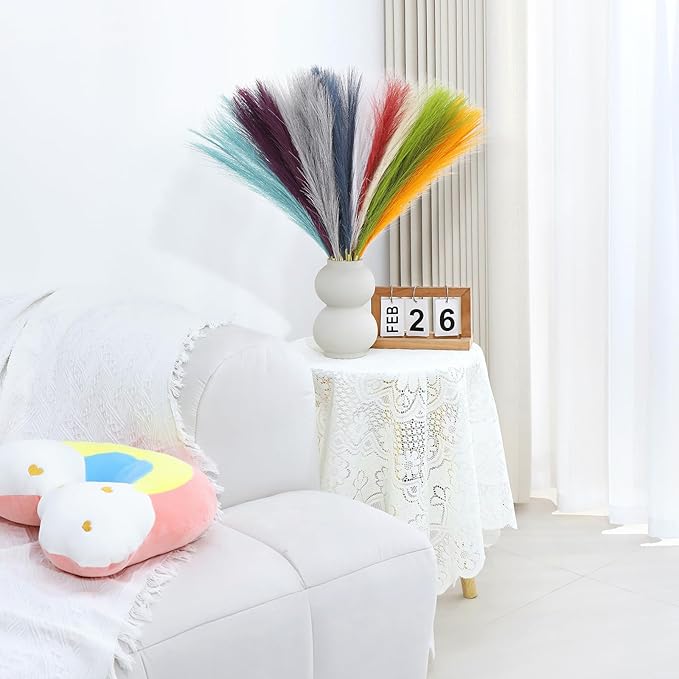 Artificial Pampas Grass Stems 90 Pcs Rainbow Colors 21.7 Inch Faux