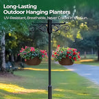 T4U Hanging Planters for Outdoor Plants, 12 Inch 4 Pack Fabric Hanging Baskets with Drainage Tray, Decorative Hanging Pots for Plants Outdoor Patio Porch Garden Use（Brown）
