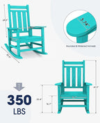 KINGYES Oversized Outdoor Rocking Chair Set of 2, All-Weather Patio Rocking Chairs for Porch, HDPE Outdoor Patio Rockers with High Back & Wide Seat for Garden, Lawn, Aruba