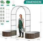 DoCred 3 in 1 Raised Garden Bed with 87in Tall Arch Trellis for Climbing Plants, Galvanized Planter Garden Box Outdoor for Gardening, Climbing Vegetables, Flower, Wood Grain