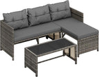Shintenchi 3-Piece Outdoor Patio Furniture Sets, Wicker Patio Conversation Sets, All Weather Wicker Rattan Patio Seating Sofas with Glass Coffee Table and Cushion, Gray