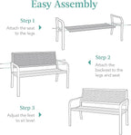 Best Choice Products Outdoor Bench 2-Person Metal Steel Benches Furniture for Garden, Patio, Porch, Entryway w/Geometric Backrest, 790lb Capacity - Ivory