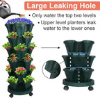 DUNCHATY Stackable Planter, Vertical Garden Planter with Wheels and Tools, Self Watering Strawberry Planter Indoor/Outdoor 6 Tier Herb Planter Pots for Growing Vegetables and Succulents,Pine Green