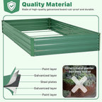 ONCEMORE Galvanized Raised Garden Bed for Vegetables Flowers Herbs, Metal Raised Garden Bed Kit with 2 PCS Tomato Cage, Gloves, Trellis Netting, Plant Labels, Plant Ties, Green 8×4×1FT