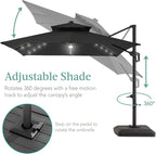 Best Choice Products 10x10ft Cantilever Patio Umbrella w/Base Included, Solar LED Lights 360 Rotation Large Offset Hanging Outdoor Shade for Deck Pool Backyard w/Stand – Gray