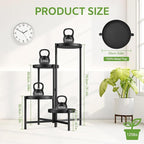 iDavosic.ly 4 Tier Large Plant Stand Indoor with 10 Inch Wide Tray, Tiered Corner Metal Outdoor Flower Display Holder Shelf, Folding Tall Rack for Patio Porch Living Room, Modern Black
