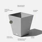 Veradek Nobleton Indoor/Outdoor Wide Square Planter (Light Grey, 18 inch - 2 Pack with 2 Saucer Trays)