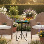LIFFY Patio Side Tables,12" Indoor Outdoor Metal Side Table with Glass Tabletop,Round Decorative Plant Stand & Accent Table for Garden, Yard, Balcony, Backyard, Porch