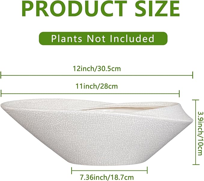 Planter Pot, 12 Inch Ceramic with Drainage Hole, White and Black