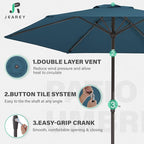 JEAREY 7.5FT Patio Umbrella Outdoor Market Umbrella with 6 Sturdy Ribs, Push Button Tilt/Crank Table Umbrella for Garden, Deck, Backyard and Pool, Lake Blue