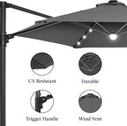 Best Choice Products 10ft Solar LED Offset Cantilever Hanging Market Patio Umbrella, Smooth 360° Rotation, 8 Sturdy Ribs, Easy Adjustment - Gray