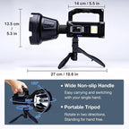 Solar Rechargeable Spotlight, 2,000,000L High Lumens Led Spot Lights Outdoor Handheld Super Bright Long Range Flashlight with 6 Modes, 3 Colored Filters, Tripod, USB C, IPX6 Waterproof for Fishing