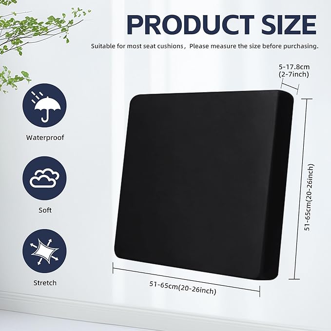 Outdoor Cushion Covers, 8 Pack Black Stretch Fit for Patio Furniture
