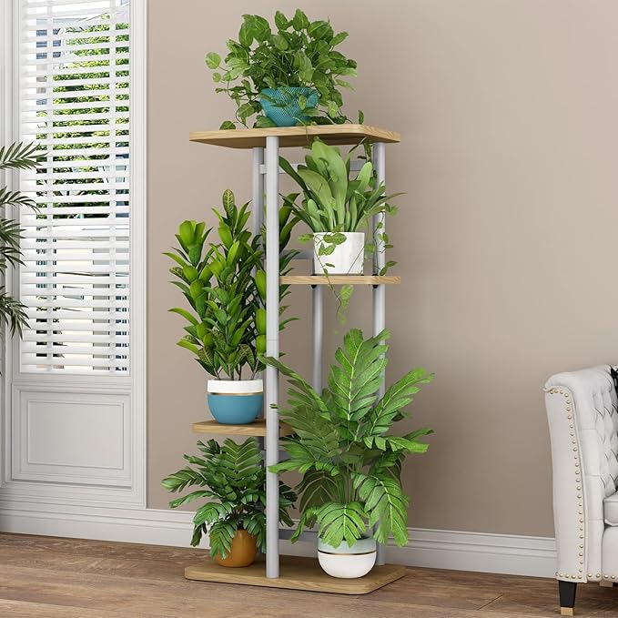 LINZINAR Plant Stand Indoor 4 Tier 5 Potted Multiple Plant Shelf Stands for Garden Corner Balcony Living Room White