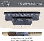 Classic Home and Garden Corinthian Rectangular Trough Window Box Planter, 10", Storm Gray, Pack of 3
