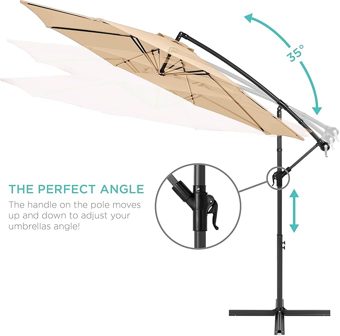 Best Choice Products 10ft Offset Cantilever Hanging Market Patio Umbrella, 8 Sturdy Ribs, Easy Adjustment - Sand