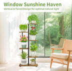 iDavosic.ly 5 Tier Plant Stand Indoor, Tiered Corner Metal Wood Multiple Flower Holder Shelf, 42 Inch Tall Orchid Display Rack for Patio Porch Living Room Balcony Outdoor, Modern Black & Rustic Brown