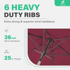 JEAREY 7.5FT Patio Umbrella Market Table Umbrella with 6 Sturdy Ribs, Push Button Tilt/Crank Outdoor Umbrella for Garden, Deck, Backyard, Pool and Beach,Burgundy