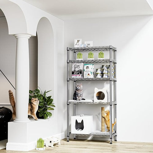 1250 lbs 5 Tier Shelf Metal Storage Shelves Wire Rack Closet Organizers for Garage Kitchen Bathroom Laundry Black 11.8" D x 29.5" W x 59.5" H