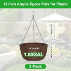Hanging Baskets for Plants Outdoor, 12 Inch 3 Pack Hanging Planters for Outdoor Plants, Breathable Water-Draining, Hanging Pots for Plants Indoor with Chain Hanging Pot for Garden Porch Patio Balcony