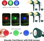 Spotlight Outdoor – 120V Plug-in, 2700K Warm White LED Landscape Spot Lights with RGB 3 Lenses for Yard, Garden, Lawn&Tree Decor, IP67 Waterproof, Perfect for Holidays&Everyday (4 Pack, Green)