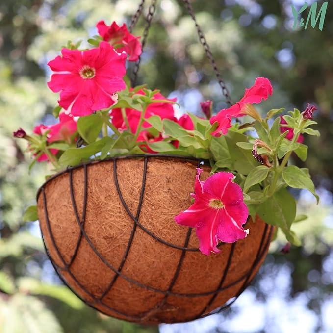 Y&M Pack of 2 12" Pre-Formed Round Coco Fiber Hanging Basket Liner,Coco Replacement Liner-2PCS