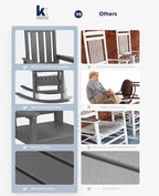 KINGYES Oversized Outdoor Rocking Chair, All-Weather Patio Rocking Chairs for Porch, HDPE Outdoor Patio Rockers with High Back & Wide Seat for Garden, Lawn, Gray