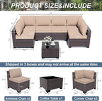 ALAULM Patio Furniture Set with Coffee Table, 7 Pieces Outdoor Sectional with Wide Seat and Thick Cushion, All Weather Wicker Rattan Conversation Set for Backyard, Garden, Deck, Sand