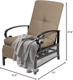 Oakcloud Adjustable Outdoor Lounge Chair Metal Patio Relaxing Recliner Chair with Removable Cushions(Brown)