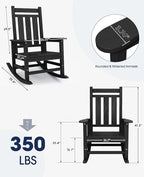 KINGYES Oversized Outdoor Rocking Chair Set of 4, All-Weather Patio Rocking Chairs for Porch, HDPE Outdoor Patio Rockers with High Back & Wide Seat for Garden, Lawn, Black