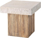 COSIEST Outdoor Medium Side Table, Patio Coffee Table, 19.7 inches Square MgO End Stool with Faux Wooden Pedestal Base,for Patio, Garden, Backyard, Antique Beige
