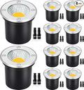 SUNVIE Low Voltage Landscape Well Lights with Wire Connectors, 12W LED, IP67 Waterproof Outdoor In-Ground Garden Lights 12V-24V Warm White for Pathway Driveway Deck (10 Pack & Connectors)