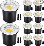 SUNVIE Low Voltage Landscape Well Lights with Wire Connectors, 12W LED, IP67 Waterproof Outdoor In-Ground Garden Lights 12V-24V Warm White for Pathway Driveway Deck (10 Pack & Connectors)