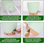 Self-Watering Plant Pots for Indoor Plants: 5/6 Inch Plastic Planter with Water Level Indicator, Drainage Holes & Deep Reservoir, Modern Decorative Flower Pot (Green)