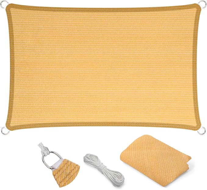 Eden's Decor Straight Flat-Edged Sun Shade Sail Rectangular 9' x 12' Wheat UV-Blocking Outdoor Canopy Fabric Cloth Awning for Pergola Patio Garden Backyard Custom Size