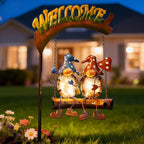 HONGLAND Gnomes Garden Decor Solar Lights, 48 Inch Welcome Sign Swing Yard Decorations Outdoor Decorative Stake for Lawn Porch Backyard Patio, Gnome Gardening Gifts for Women Mom