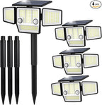 Solar Lights Outdoor, In-Ground or Wall Mount, 180° PIR Motion Sensor, 236 LED 2500 Lumens 360° Illumination Solar Security Flood Light, Dusk to Dawn, 3 Modes, IP65 Waterproof, 4 Pack