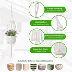 Macrame Plant Hangers, 5Pack Hanging Planters for Indoor Plants w/ 5 Set Hooks Handmade Cotton Rope Hanging Plant Holders Plant Hanger Indoor for Boho Home Decor (Planter Pot Not Included)