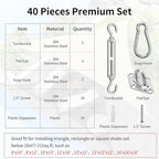 Sun Shade Sail Hardware Kit 8 Inch for Rectangle & Triangle Shade Sail Install, Stainless Steel ShadeSail Fixing Accessories for Outdoor Patio Canopy Garden, Heavy Duty Awning Attachment 40 Set