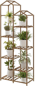 Bamworld Tall Plant Stand Indoor Outdoor Corner Plant Shelf Hanging Plant Holder Wood Flower Stand Plant Decor for Living Room Garden Balcony Patio