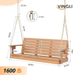 VINGLI Heavy Duty 1600 LBS HDPE Porch Swing Outdoor with Rotatable Cup Holder, 5 FT Patio Bench Swing with Adjustable Chains, 3 Person Hanging Porch Swing Chair for Porch, Yard, Tree, Garden - Teak