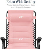 Best Choice Products Oversized Padded Zero Gravity Chair, Folding Outdoor Patio Recliner, XL Anti Gravity Lounger for Backyard w/Headrest, Cup Holder, Side Tray, Polyester Mesh - Bubblegum Pink