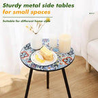 1 Pack Metal Outdoor Side Table Small Outside Round End Table for Patio Modern Accent Garden Corner Table for Small Spaces, Balcony, Porch, Weather-Resistant, Plant Stand Indoor, Mixed Mosaic
