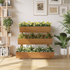 3-Tiers Wooden Raised Garden Bed Tiered Planter Box Flower Pots Vertical Garden Planter Wood Plant Stand for Vegetables Flowers Herbs for Patio, Balcony, Freestanding (Brown L)