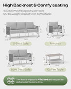 Aluminum Outdoor Patio Furniture Set with Dual-Layer Coffee Table, 5 Piece Modern Patio Conversation Sets with PE Rope, Outdoor Sectional Sofa with Thick Cushions for Balcony, Deck, Silver