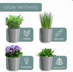 Barnyard Designs Indoor Herb Garden Planter Set with Tray, Metal Windowsill Plant Pots with Drainage for Outdoor or Indoor Plants, Set/3 (Cool Grey)