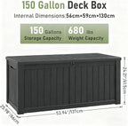 Outdoor Storage Box, Resin Deck Boxes Indoor and outdoor, Waterproof Storage Box Lockable Lid (Black,150 Gallon)