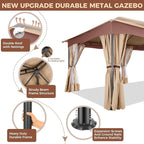 COBIZI Gazebo 12x20 Heavy Duty Gazebos with Curtain and Netting Outdoor Gazebo Canopy Double Roof Patio Gazebos with Metal Steel Frame for Patio, Deck, Backyard-Khaki